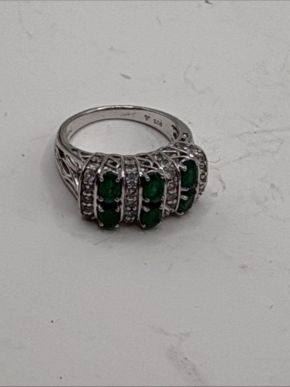 Sterling Silver Green Multi-Stone Band Ring Size 8